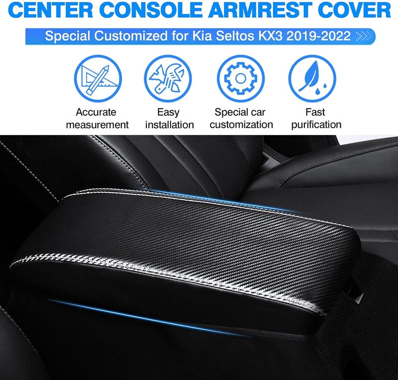 Autorder Center Console Cover for Kia Seltos 2021 2022 2023 2024 2025 Accessories Carbon Fiber Armrest Cover Anti-Scratch Middle Console Pad Leather Armrest Protector - Image 2